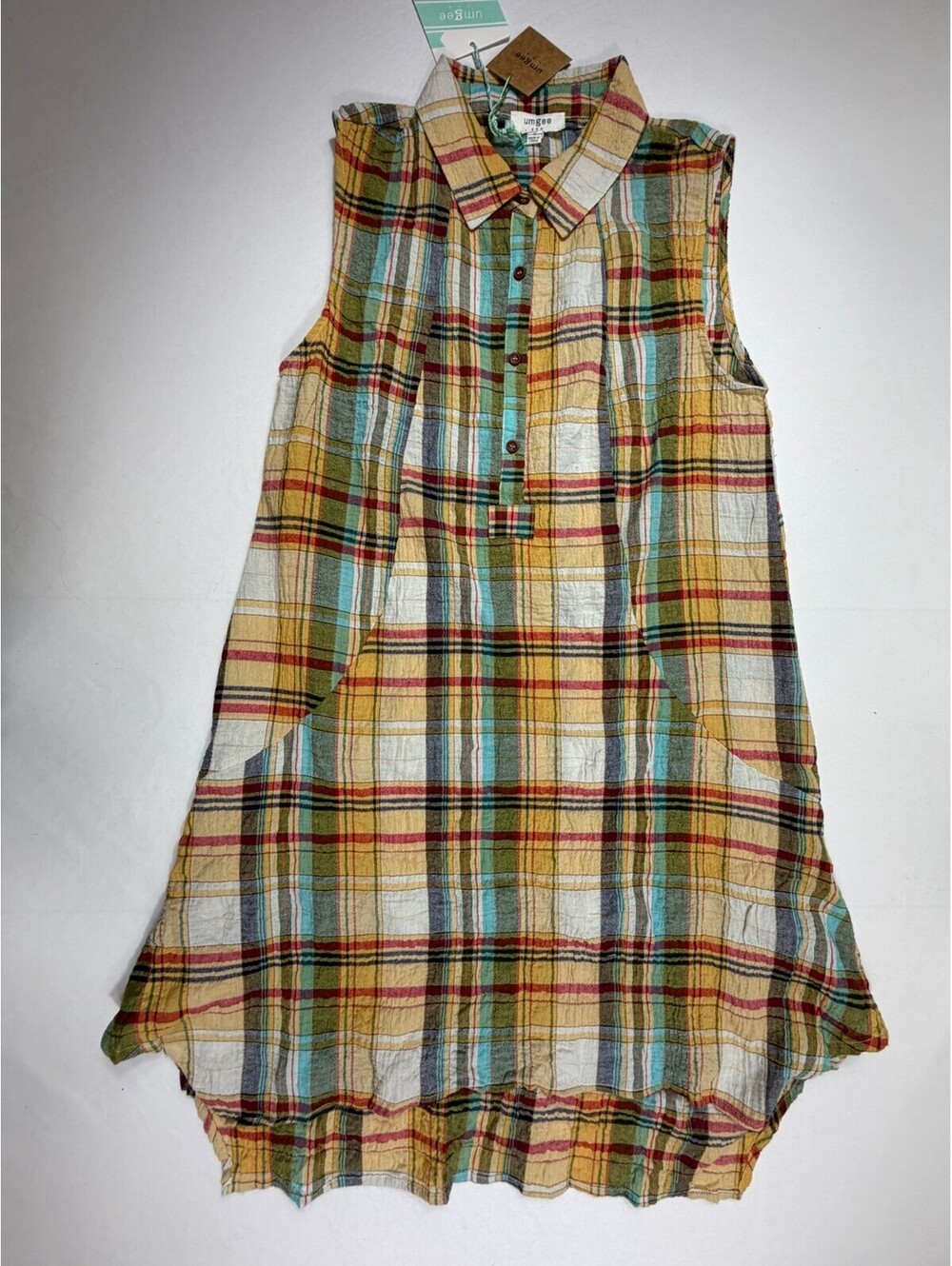 Umgee USA Sleeveless Plaid Button-Up Dress Size S